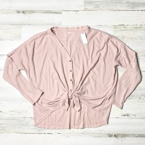 AMP Long Sleeve Brushed Button Front Cropped Tunic